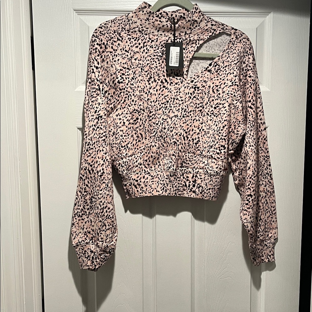 n:PHILANTHROPY Cream and Black Leopard Cropped Crewneck Sweater